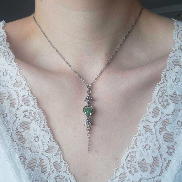 Vintage green and silver rosary necklace with a small silver chain ✦ goth witch - Picture 1 of 6